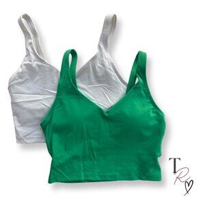 Peachy Athletic Willa Bra Top Bundle of 2 Longline Sports Bras Green White Small